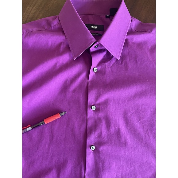 Hugo Boss Regular Fit Dress Shirt Mens 16.5 42‎ Solid Purple Long Sleeve - Picture 7 of 10
